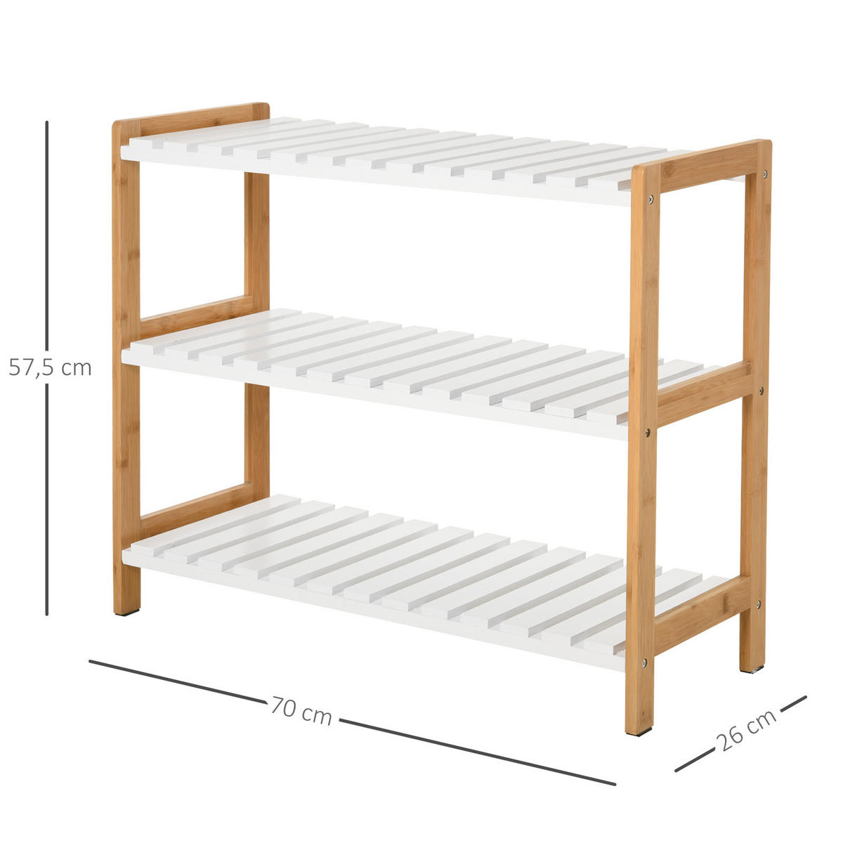 SCHUHREGAL Weiß Natur Kiefernholz MDF offen 3 Ebenen 1 Stück - Beige, Holz (70/57/26cm) - PANGIVO