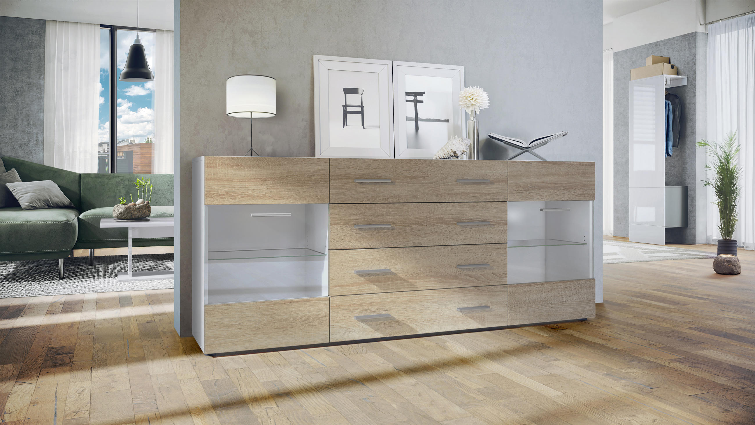 SIDEBOARD Carlos Eiche sägerau - Eiche San Remo, Holzwerkstoff (166/72/35cm) - Vladon