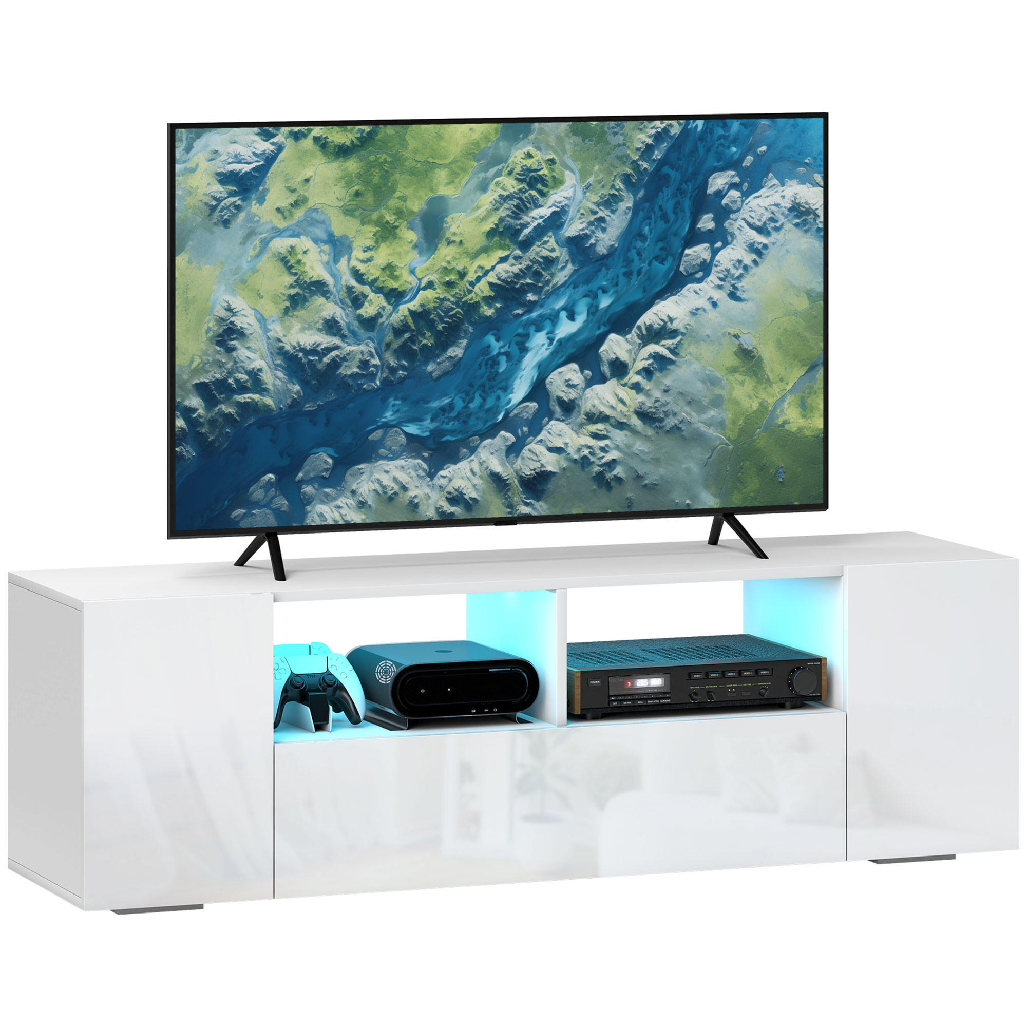 TV-LOWBOARD Weiß 137/35/42 cm, LED-Beleuchtung, Hochglanz-Front - Weiß, Holzwerkstoff (137/42/35cm) - PANGIVO