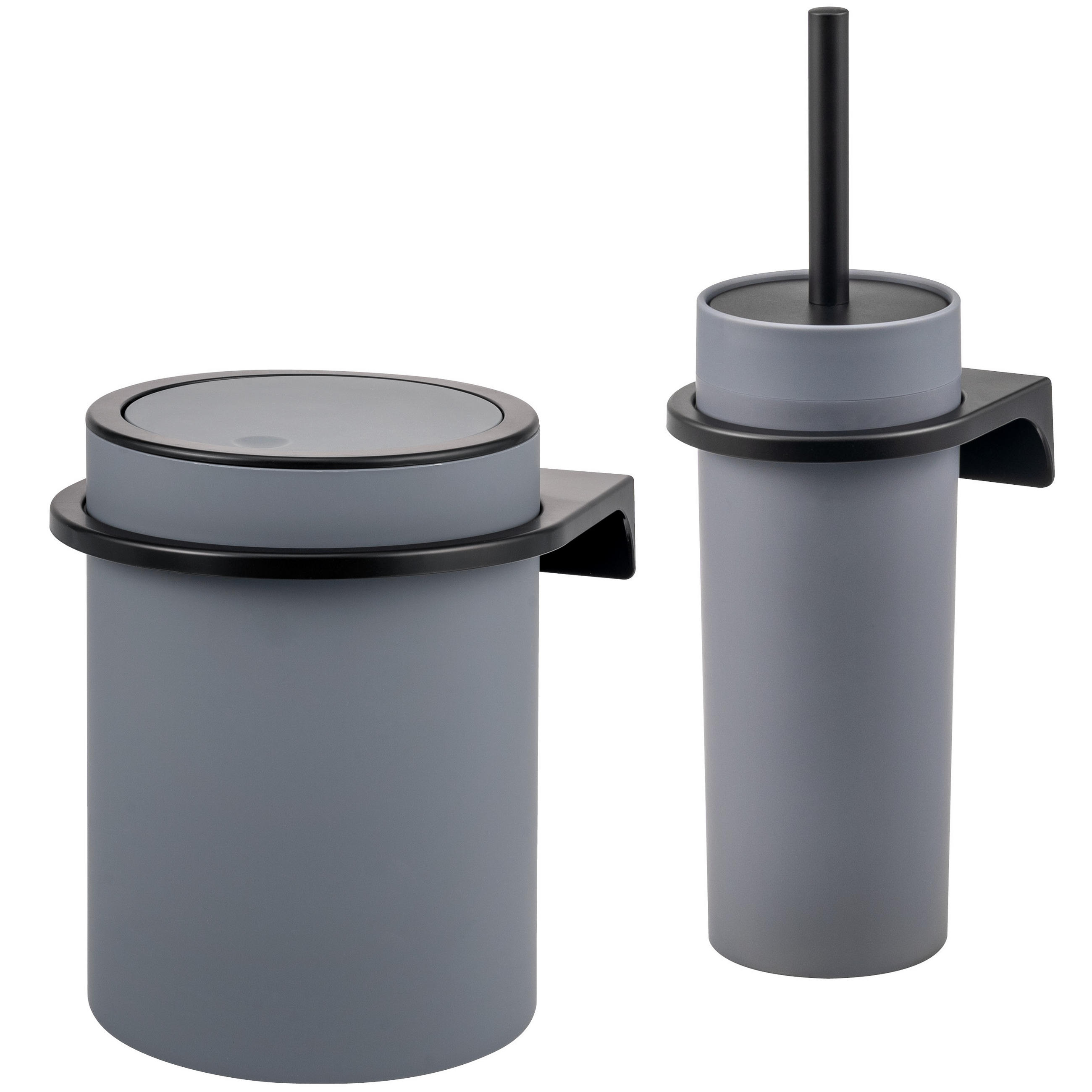 WC-GARNITUR 2-TLG. Bürste u. Eimer SAVONA Softtouch inkl. Wandhalterung, rund - grau - Grau, Kunststoff (19/24.5/19cm) - bremermann