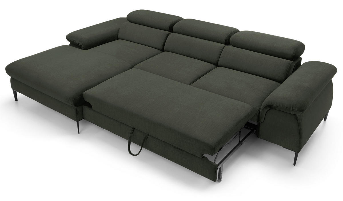ECKSOFA L-Form 290 cm Amaro M mit Schlaffunktion, Links, Grün - Grün, Holz (288/182cm) - Emporius