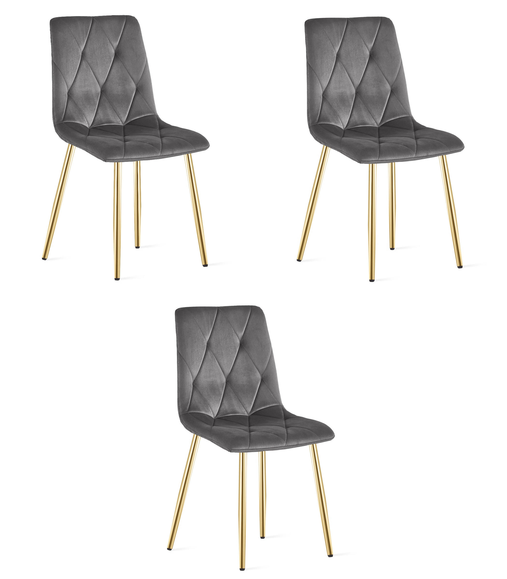 ESSZIMMERSTUHL 3-er Set TYRA dunkelgrauer Sitz, goldene Beine - Dunkelgrau/Goldfarben, Textil (44.5/87/54.5cm) - Valora