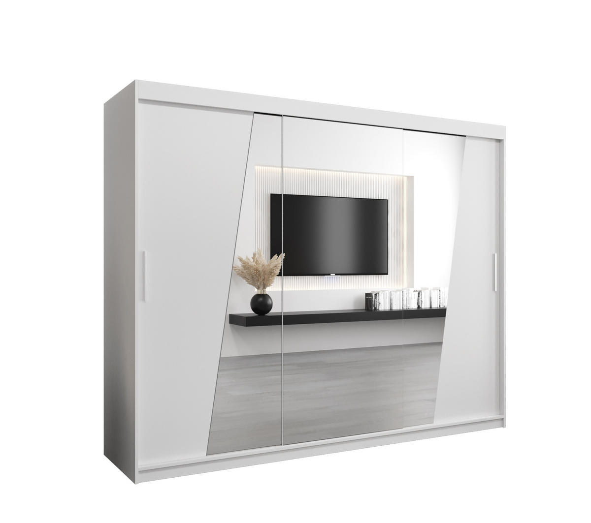 SCHWEBETÜRENSCHRANK 200/250/62 3-türig - Silberfarben/Weiß, Holz/Kunststoff (250/200/62cm) - Abiks Möbel
