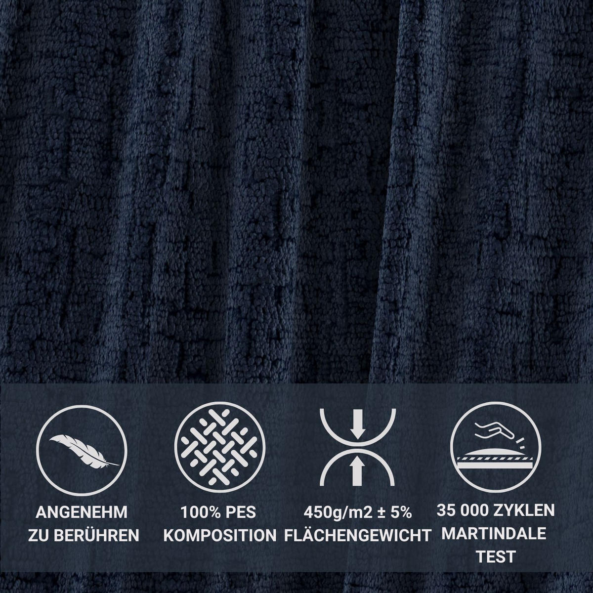 POLSTERBETT Lounge Marineblau 160/200 cm im Chenille-Stoff - Naturfarben/Dunkelblau, Holz/Holzwerkstoff (160/200cm) - Maison de Reve