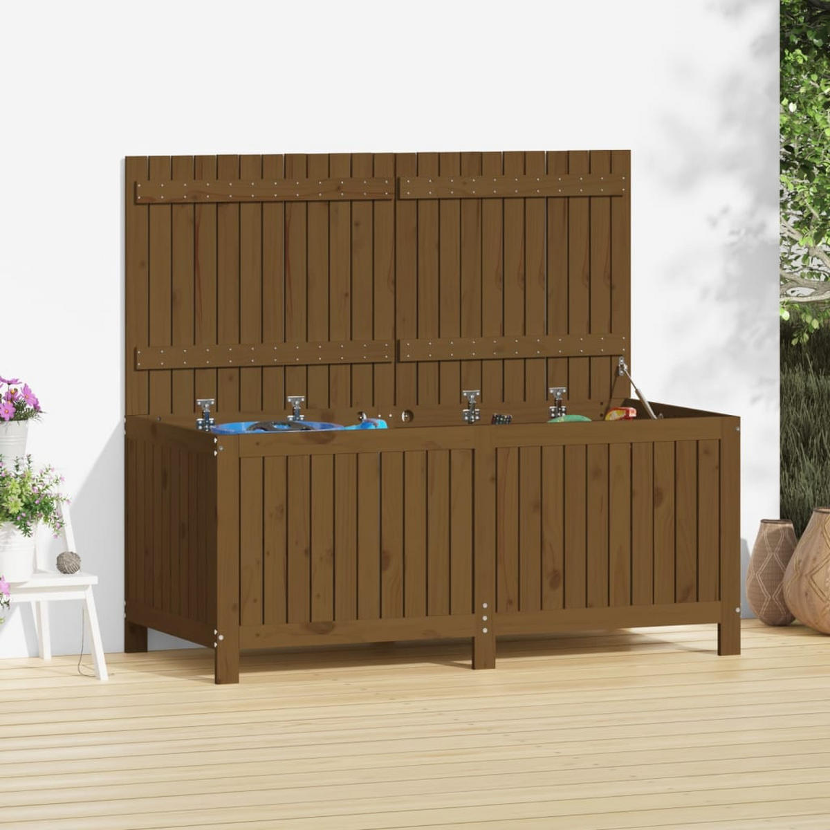 GARTENTRUHE Honigbraun 147x68x64 cm Massivholz Kiefer - Braun, Holz (147/64/68cm) - furnicato