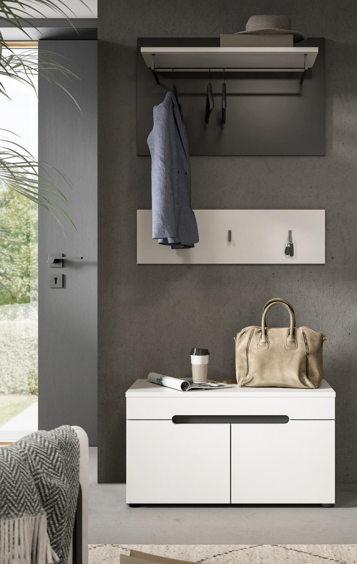 GARDEROBENPANEEL in weiß, grau Set 2-teilig, Flurgarderobe 80 cm, Cooper - Weiß/Grau, Holzwerkstoff/Metall (80/73/27cm) - Inn.Furn