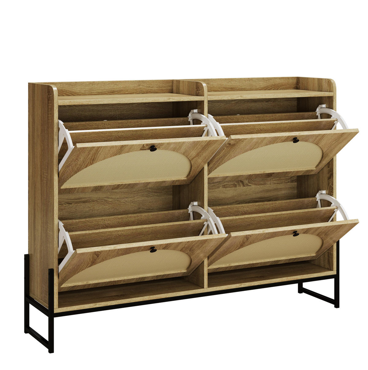 SCHUHSCHRANK 121/25/91,5 cm in Natur mit 4 Klappen und PE-Rattan - Naturfarben, Holzwerkstoff (118/91.5/25cm) - Flora Grace