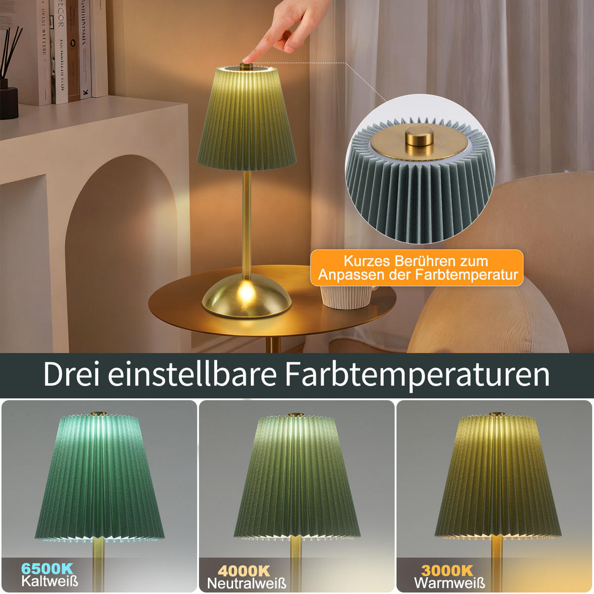 LED-TISCHLEUCHTE BRUCHSAL Ⅲ 12/12/30 cm(2er-set) - Grün, Metall (12/12/30cm) - Nettlife