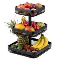 OBSTETAGERE eckig, 3-stöckig, 20 x 20 cm, 25 x 25 cm und 30 x 30 cm, schwarz, Metall - Schwarz, Metall (30/42cm) - eluno