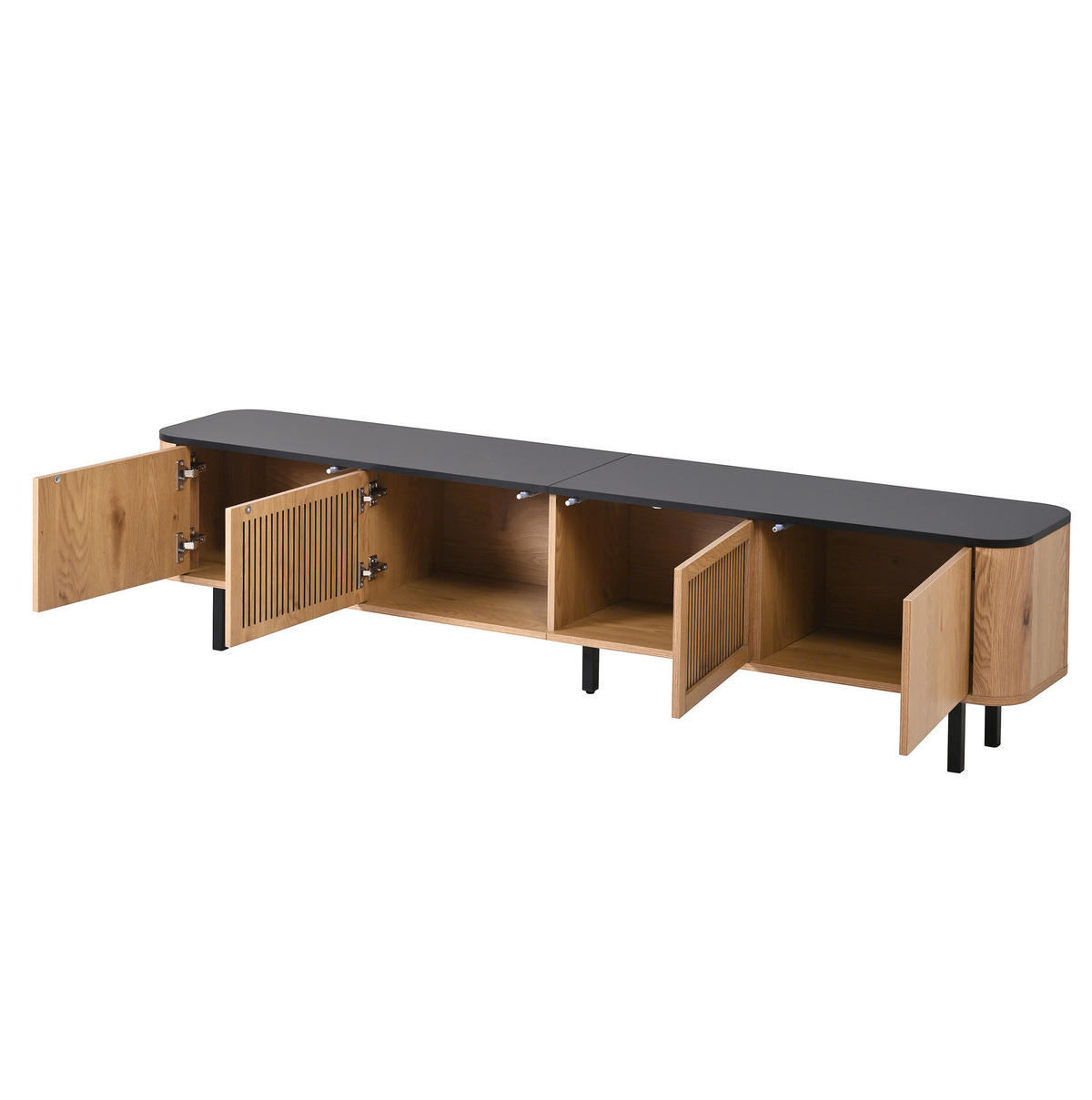 TV stolík 190/35/45 cm dubový z MDF a drevotriesky s mriežkovými dvierkami a úložným priestorom - hnedá, kompozitné drevo (190/45/35cm) - OKWISH