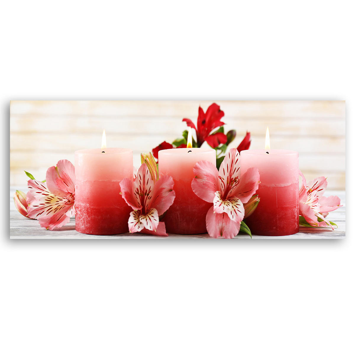 WANDBILD blumen kerzen zen rot - Pink, Textil (90/30cm) - Feeby