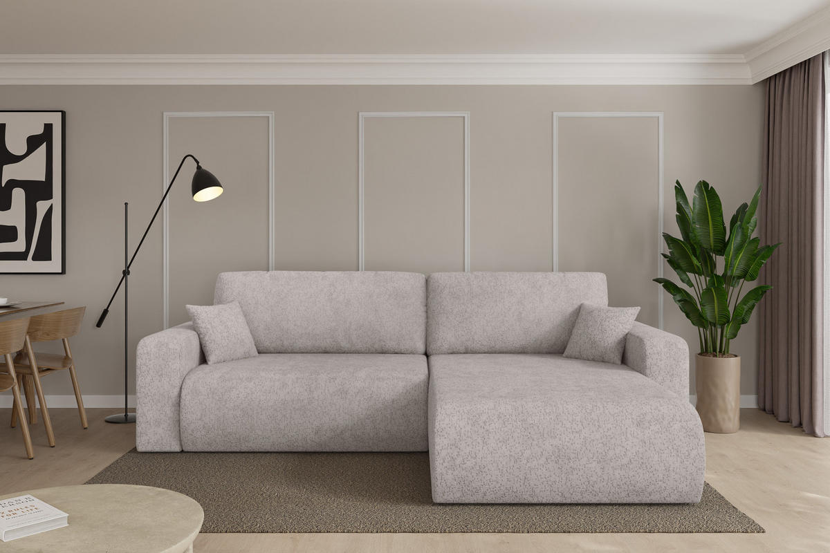 ROHOVÁ SEDAČKA s funkcí spaní, otoman vpravo BERY-L 276x193x88 světle šedá velur - černá/světle šedá, kompozitní dřevo/textil (276/193cm) - ALTDECOR