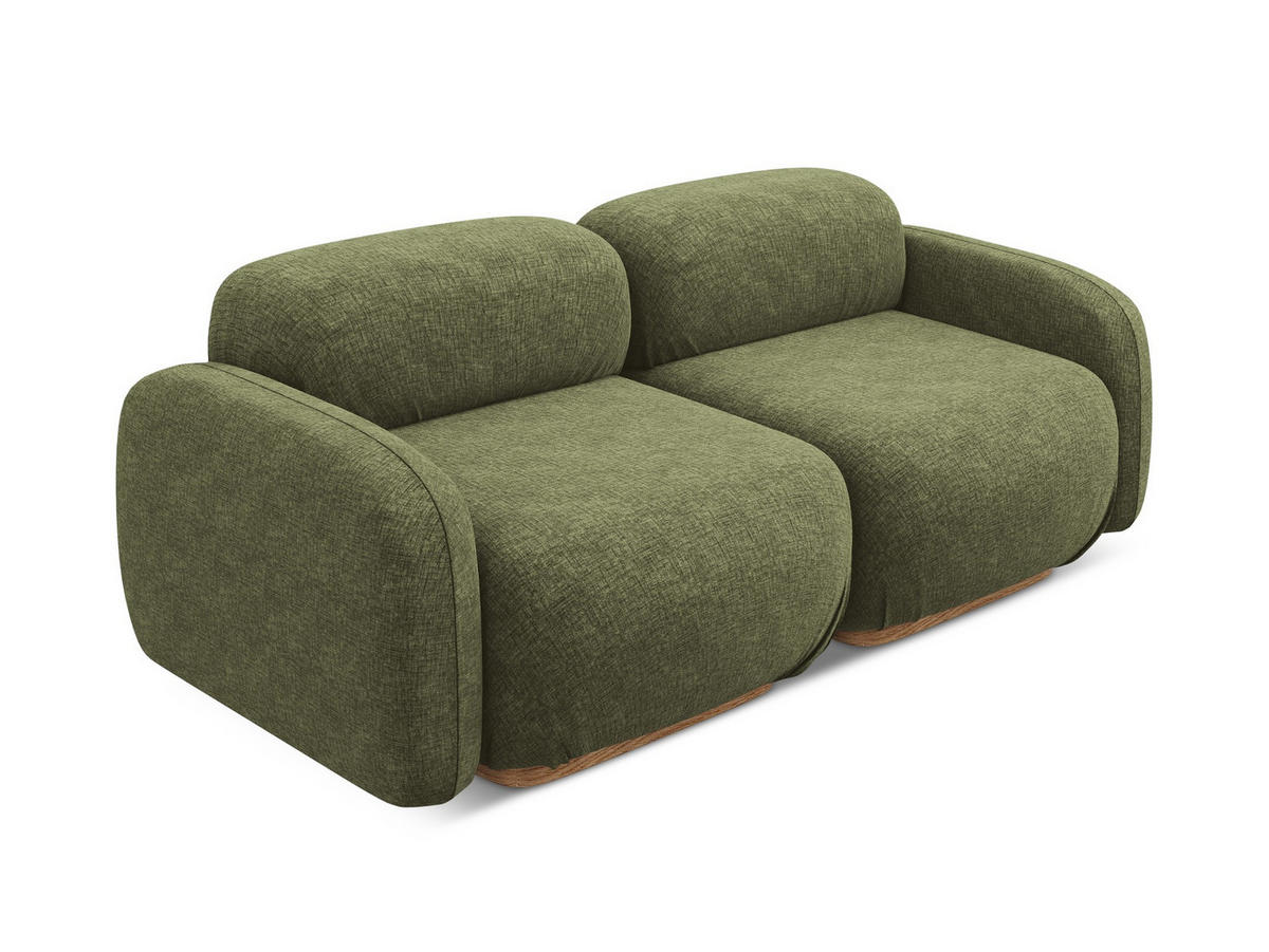 3-SITZER SOFA Chenille Stoff Grün - Braun/Olivgrün, Holz/Textil (190/73/95cm) - Makamii