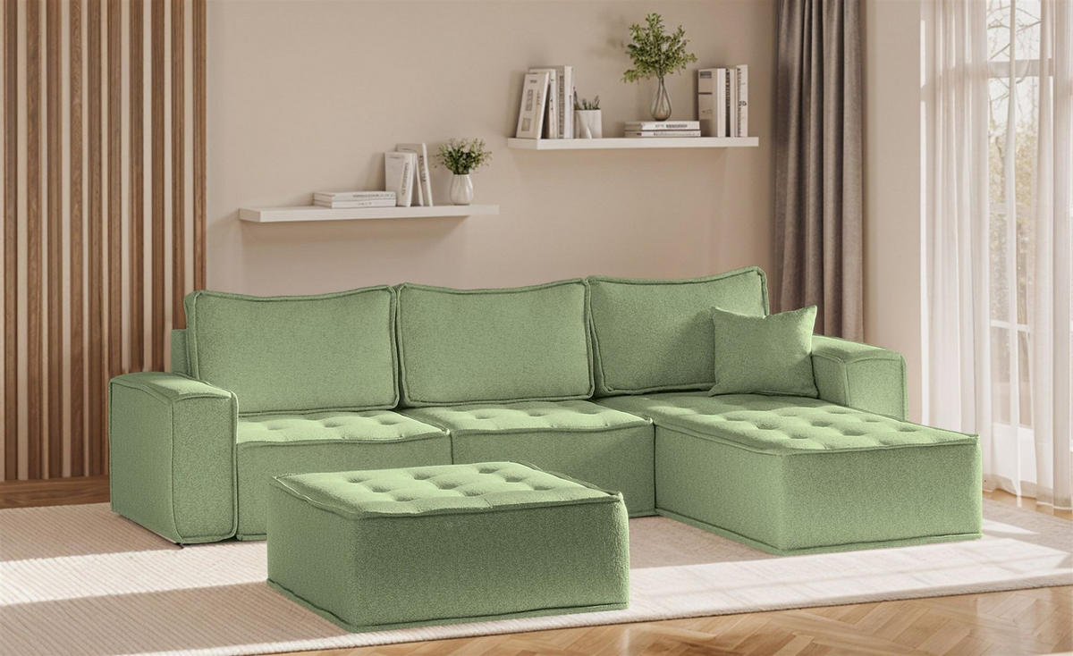 ECKSOFA Sande In Alpine - Hellgrün, Holzwerkstoff/Textil (292/192cm) - Fun Möbel