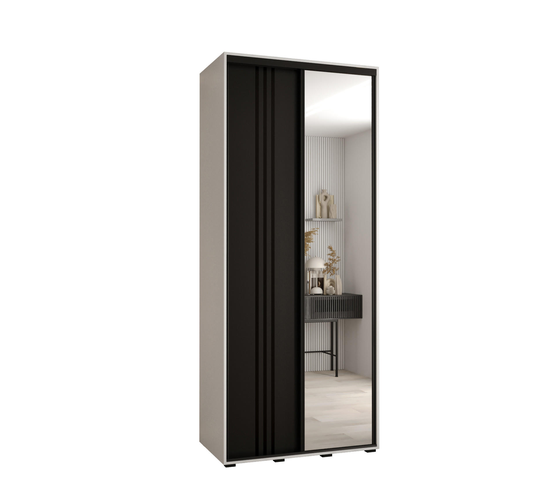 Abiks Möbel Schwebetürenschrank Weiß, Schwarz, Schwarz 120x235x45 cm