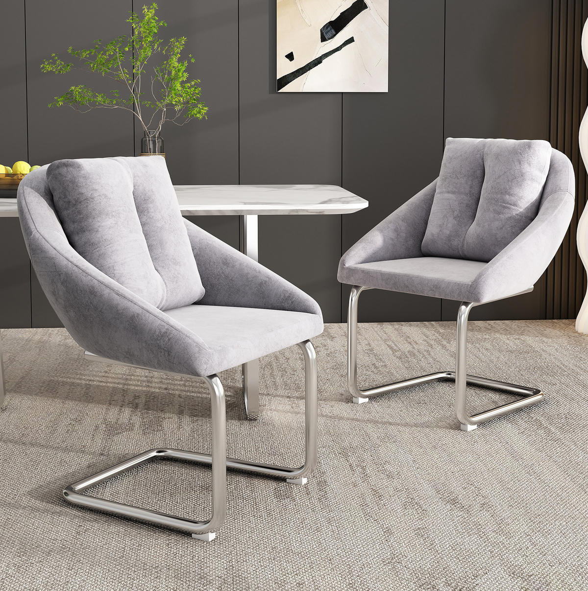 ESSZIMMERSTUHL mit Drehfunktion Samt Grau 4er-Set - Grau, Metall (54/82/65.1cm) - Meubliv