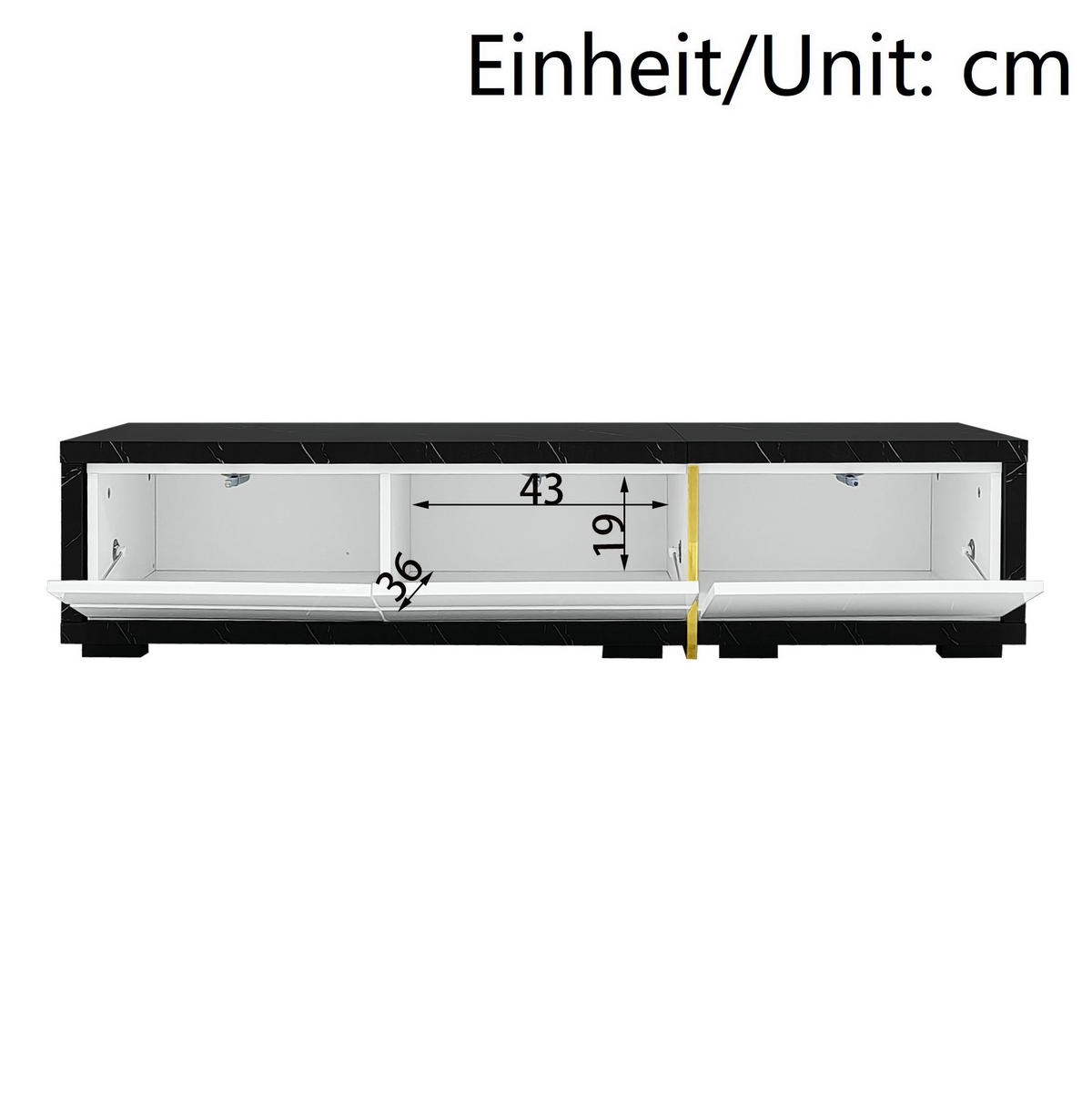 TV ormarić 140-260/40/30 cm bijeli i crni mramorni od MDF-a i iverice s rotacijom - bijela, drvni materijal (260/30/40cm) - OKWISH