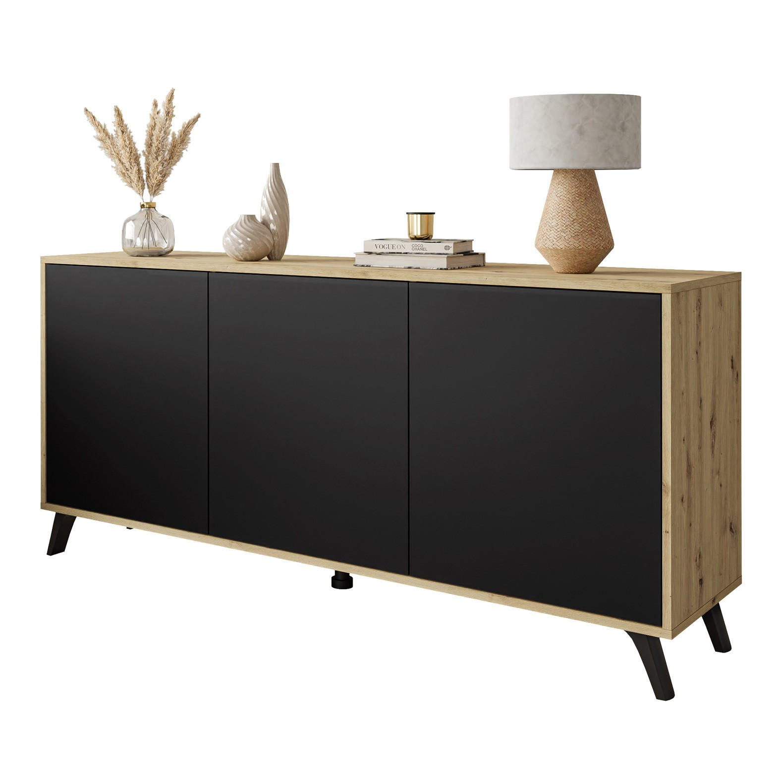 KOMMODE SANAYI III Eiche Artisan/Mattschwarz - Schwarz, Holzwerkstoff (154/72/40cm) - Lookway