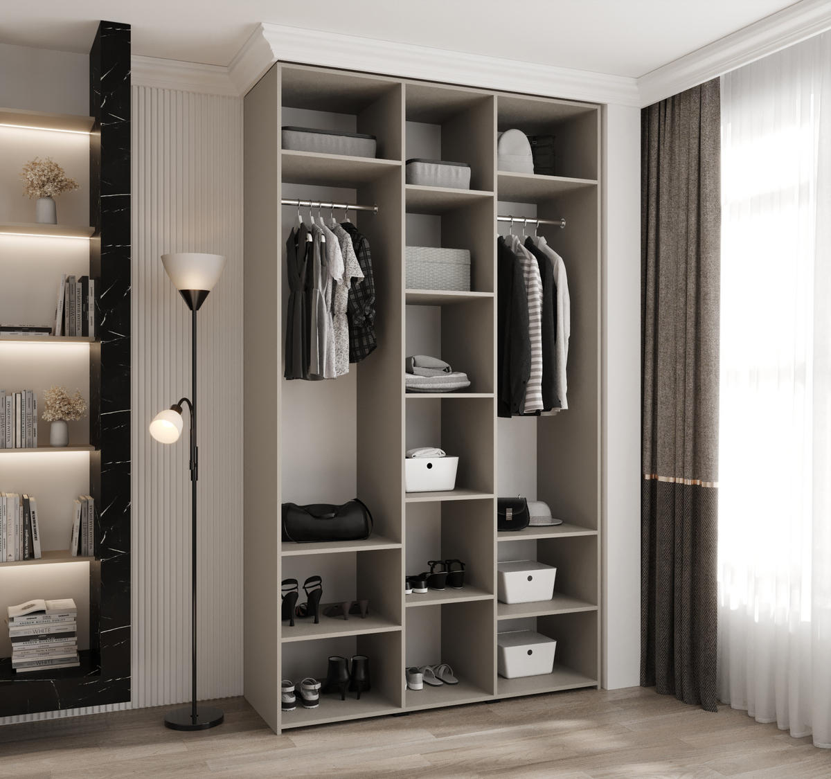 DREHTÜRENSCHRANK 245,5/140/50 3-türig - Kaschmir/Goldfarben, Holz/Metall (140/245.5/50cm) - Abiks Möbel