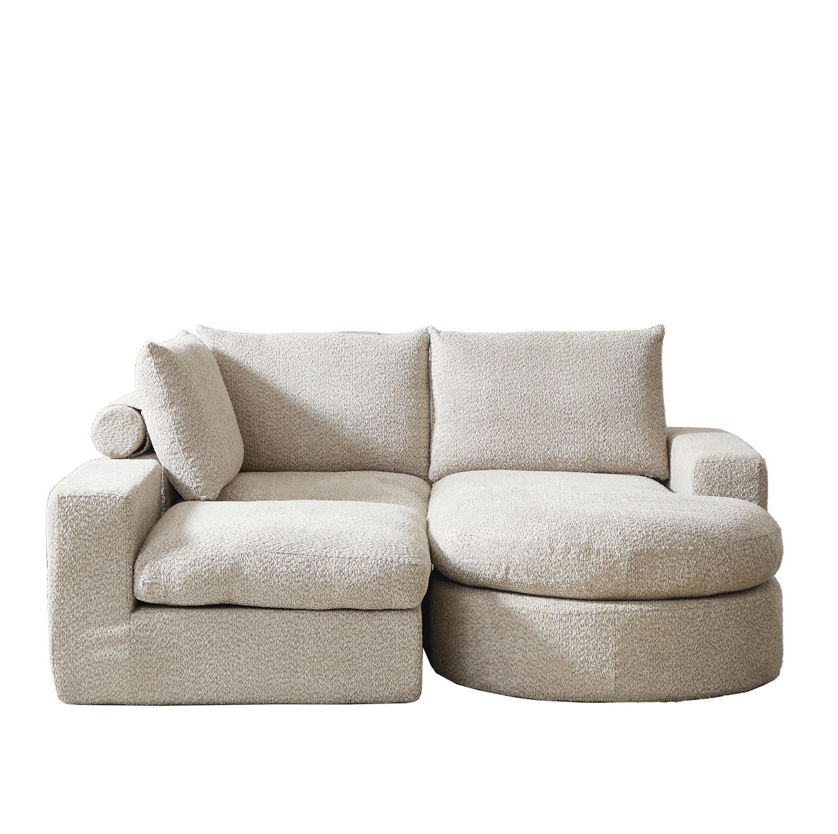 ECKSOFA 250/160/80 cm beige aus Chenille mit Recamiere und Kissen - Beige, Textil (160/250cm) - OKWISH