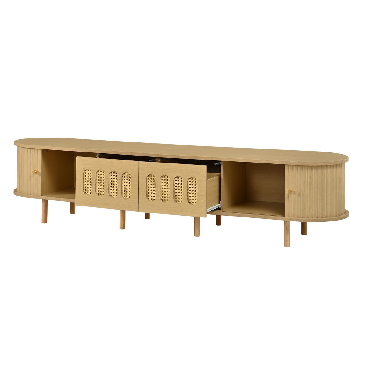 TV-SCHRANK 180/40/40 cm Helles Holz mit Rattan, 2 Türen und 2 Rolltüren - Naturfarben, Holzwerkstoff (180/40/40cm) - Oxeza