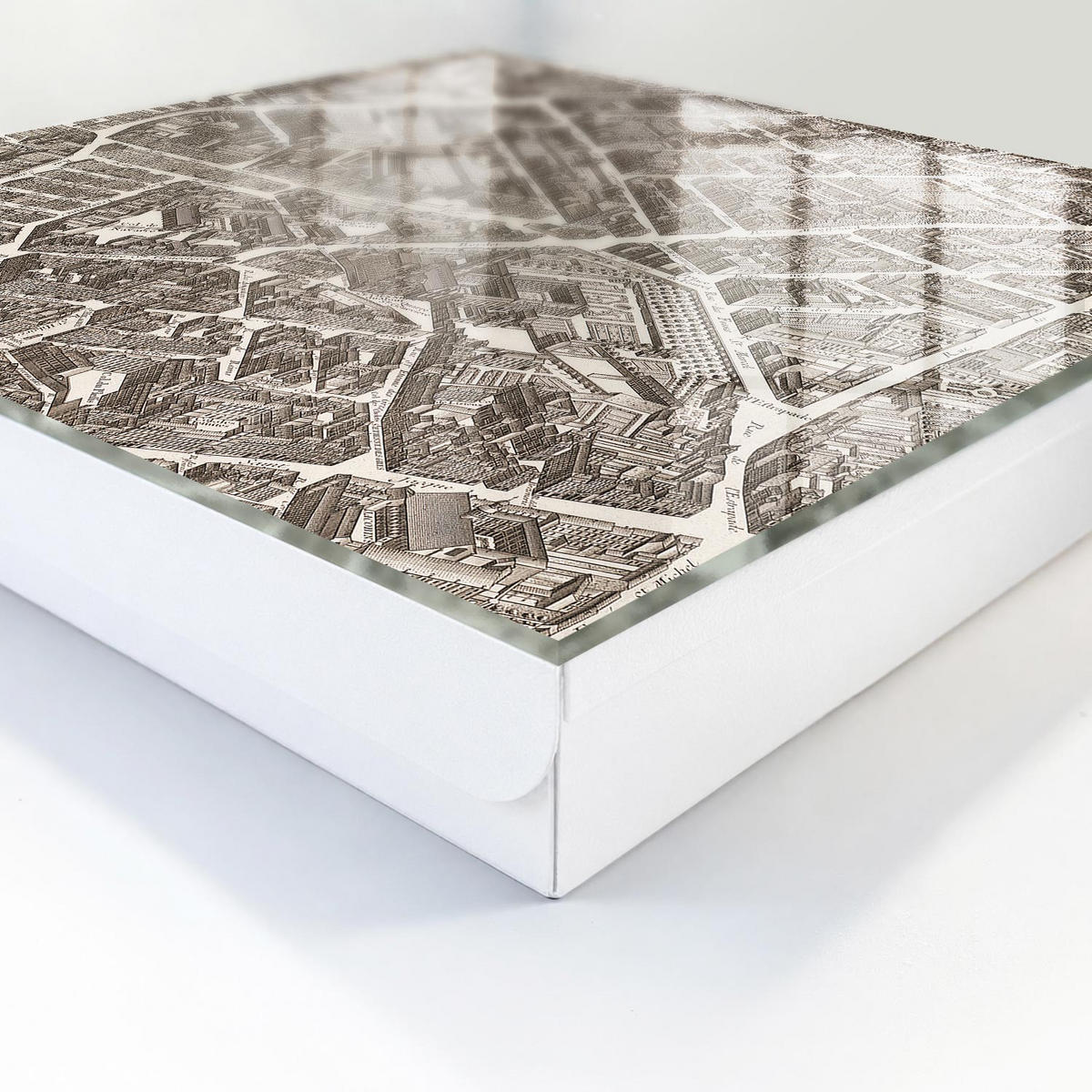 SCHLÜSSELBOX Weiß 30x30 cm – Türöffnung nach rechts - Stadtplan - Beige, Metall (30/30/5cm) - TULUP