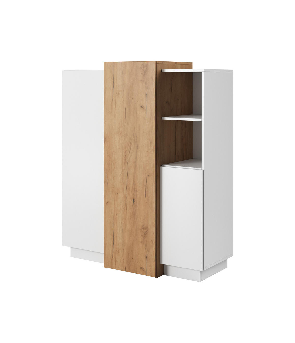 HIGHBOARD Viano E 110 cm Weiß / Eiche Craft Gold - mit 3 Türen und 2 offenen Fächern - Eichefarben/Weiß, Holz/Holzwerkstoff (110/133/45cm) - Ravio
