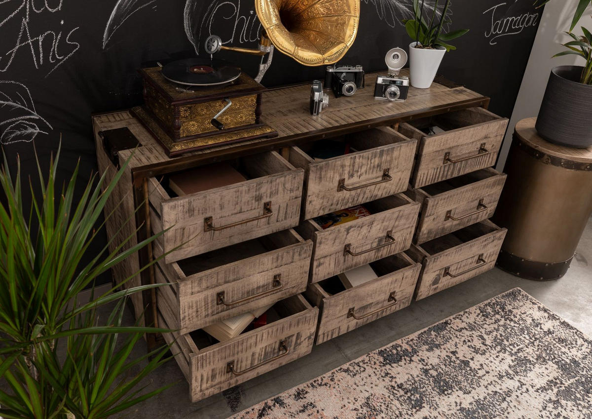 SIDEBOARD Mango 150x45x80 braun lackiert HEAVY INDUSTRY #218 - Braun, Holz (150/80/45cm) - Massivmoebel24