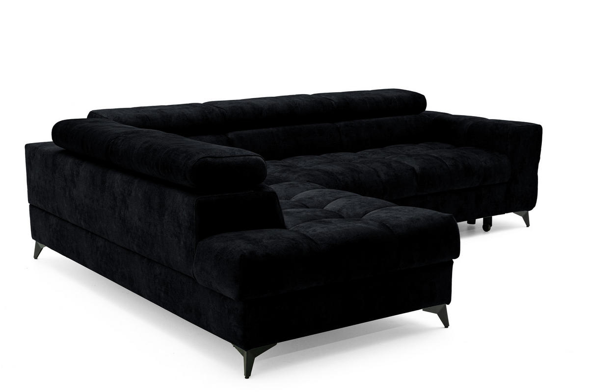 ECKSOFA PUDDING L Links mit Schlaffunktion 128x197 Velours Schwarz - Schwarz, Holz/Textil (270/204cm) - Muffo