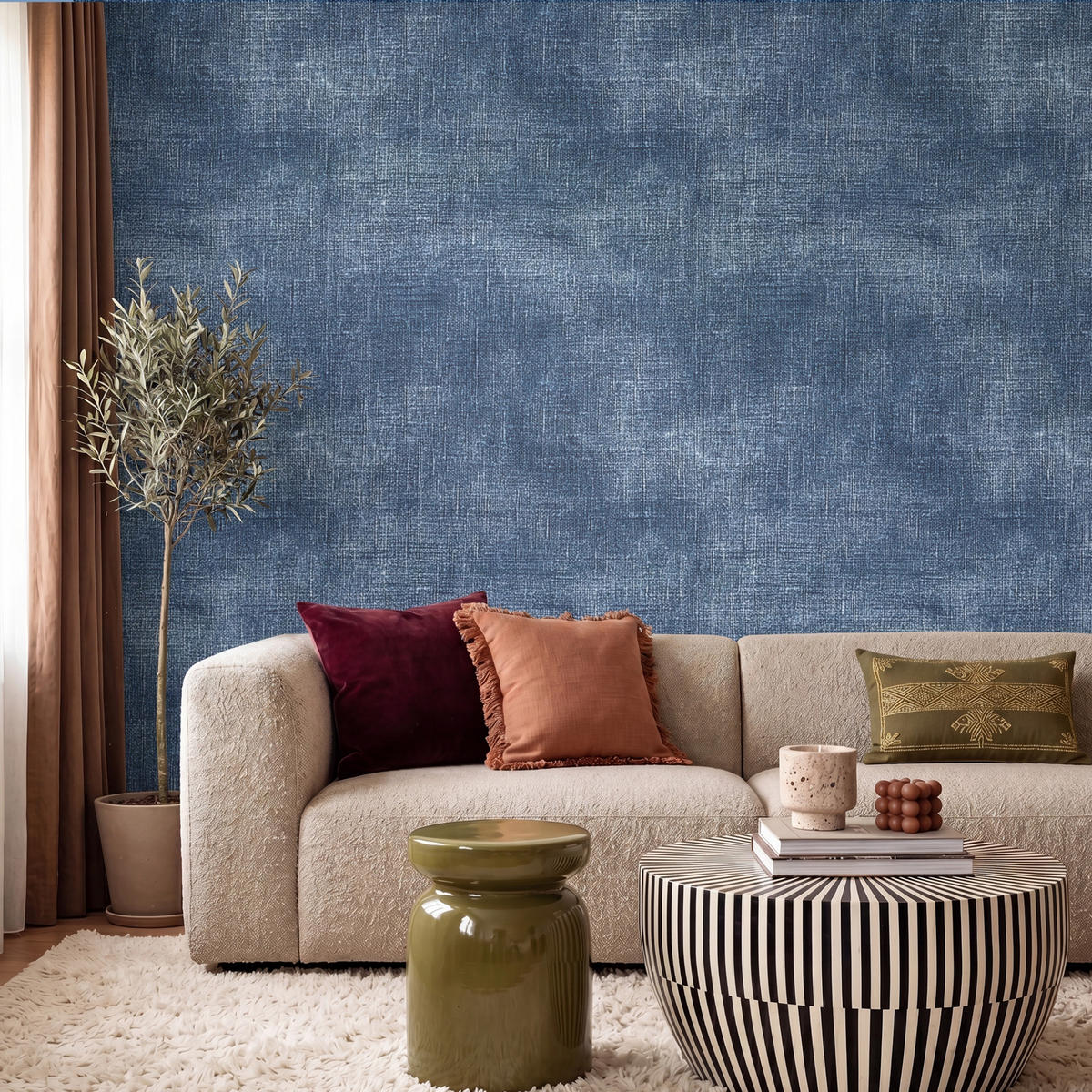TAPETE - Leinen - Textur - Muster - Denim - Rustikal - 260x220 cm - Blau, Papier (260/220cm) - OnlyWow