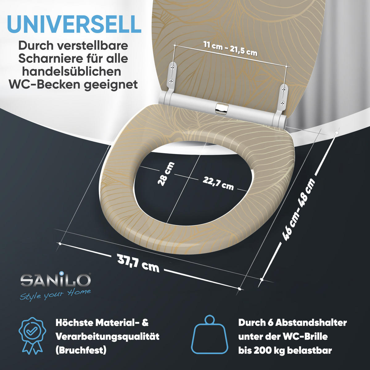 WC-SITZ mit Absenkautomatik & Top Fix Hosta - Beige, Holzwerkstoff (37.7/5.5/48cm) - Sanilo