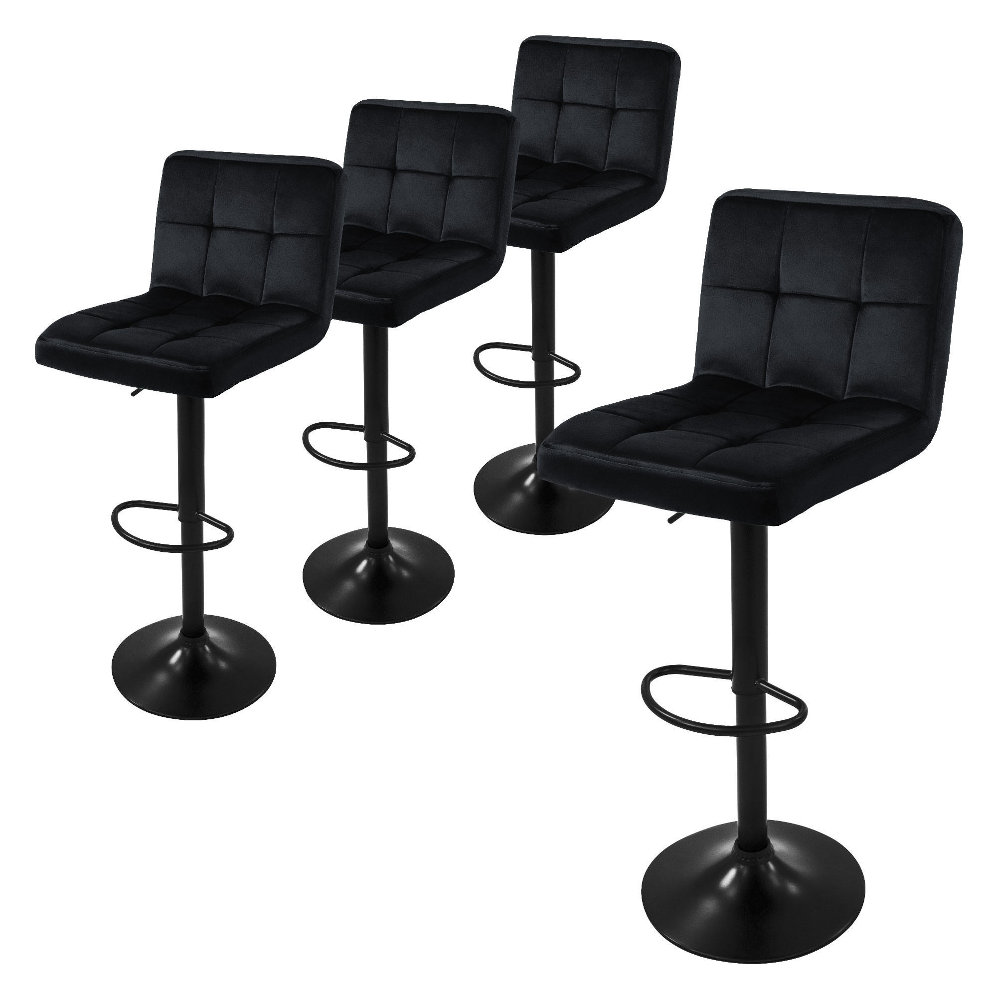 ML-DESIGN SADA 4 barových židlí, černé, sametové, výškově nastavitelné/otočné