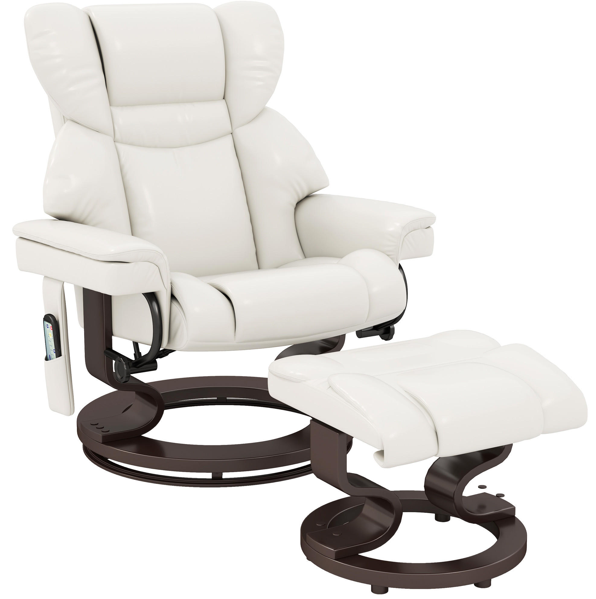 RELAXSESSEL 79/82/101 cm in Cremeweiß mit Massagefunktion und Fußhocker - Creme, Leder (79/101/82cm) - BEAOK