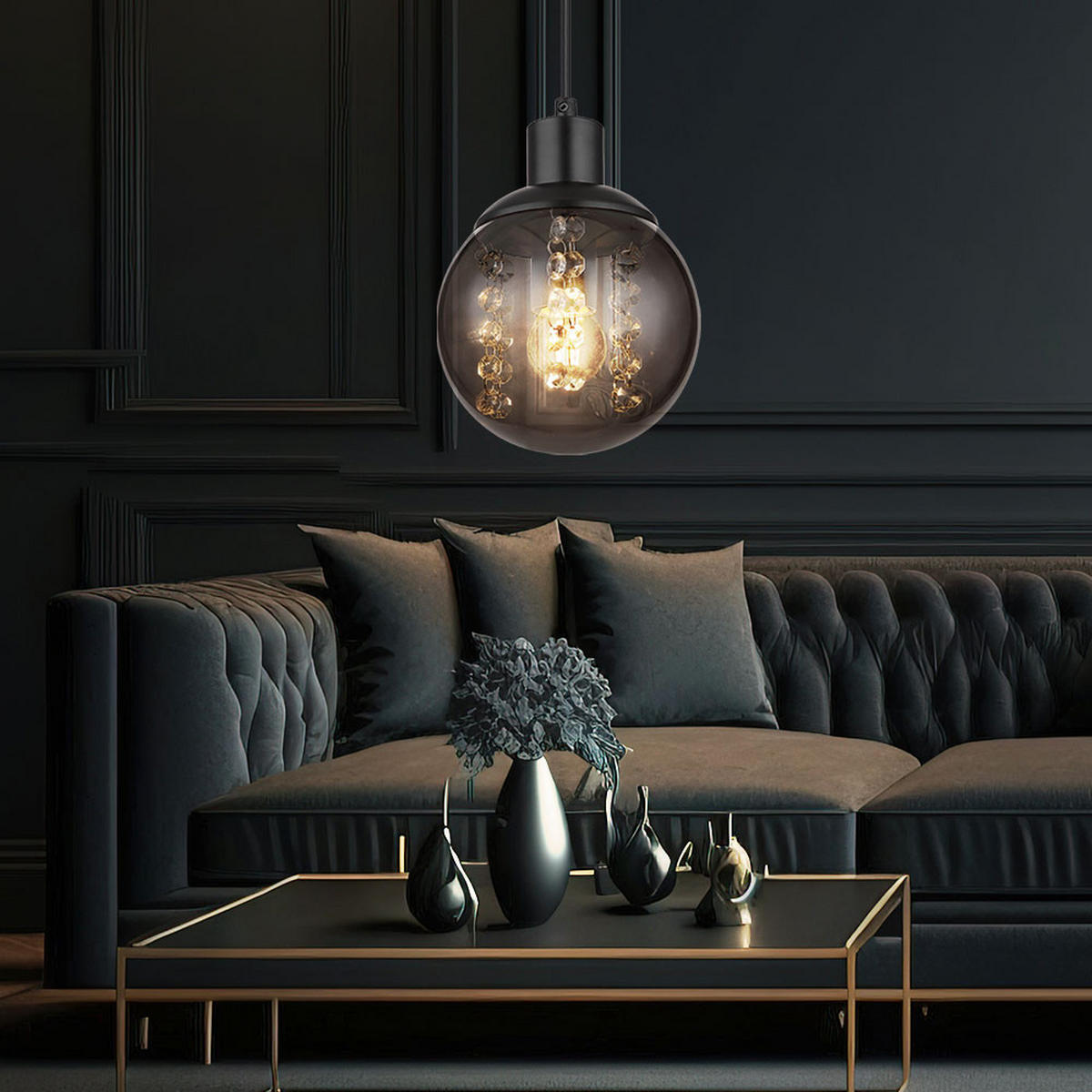 HÄNGELEUCHTE Richard Glas Schwarz 2er Set - Schwarz, Glas (15/15/150cm) - Globo Lighting