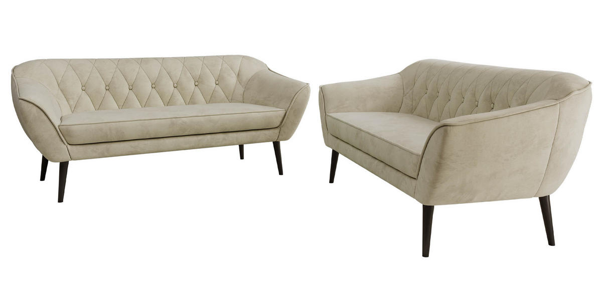 SEDACÍ SOUPRAVA 3+3 PIRS - Béžová Samet - Černé nohy - černá/béžová, kompozitní dřevo/textil (180/75/74cm) - MKS