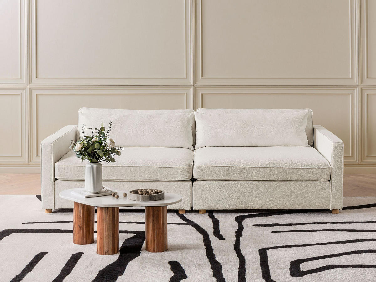 3-SITZER-SOFA Bouclé cremeweiß Vinstra - Hellbraun/Weiß, Textil (250/80/125cm) - Beliani