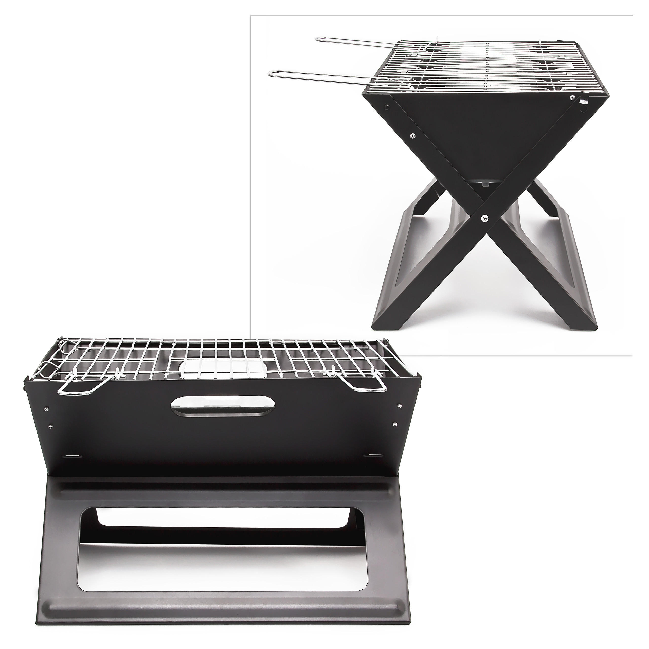 KLAPPGRILL - Silberfarben, Metall (30/30.5/45.5cm) - Relaxdays