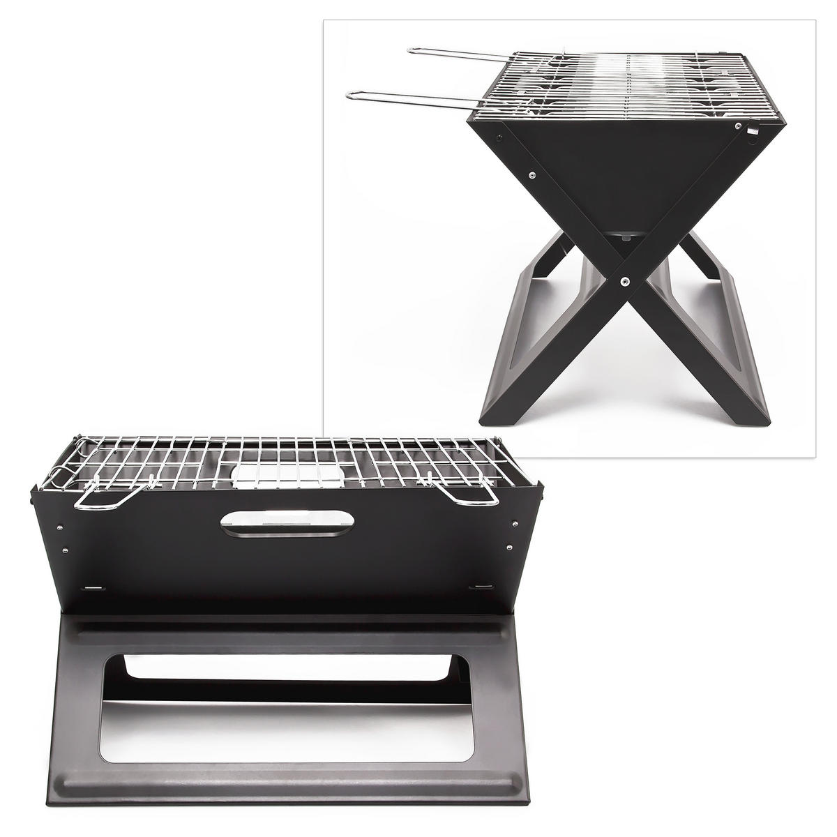 KLAPPGRILL - Silberfarben, Metall (30/30.5/45.5cm) - Relaxdays