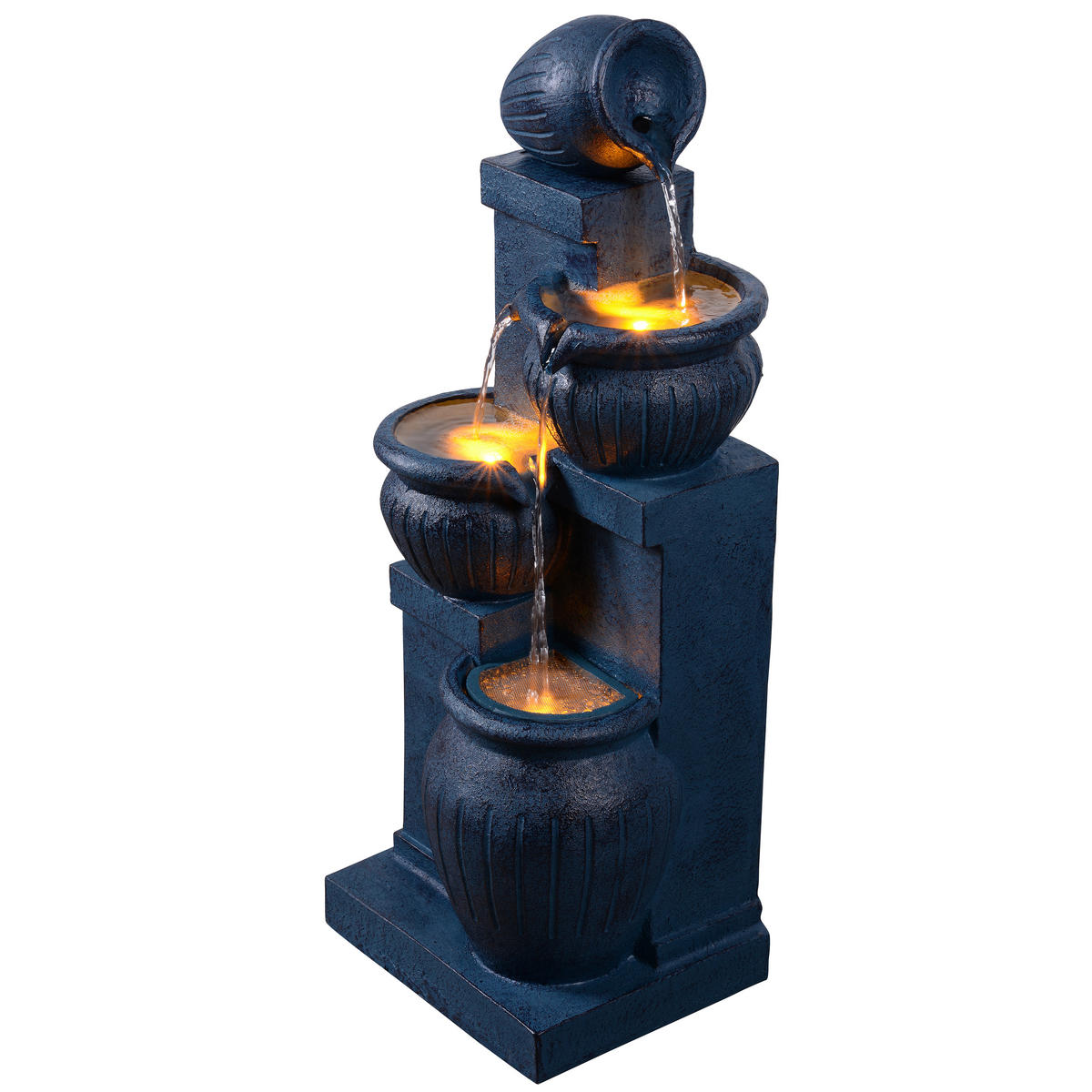 GARTENBRUNNEN Solar, 4-stufig, LED, 72cm, Navy - Blau, Stein (29/24/72cm) - Teamson Home
