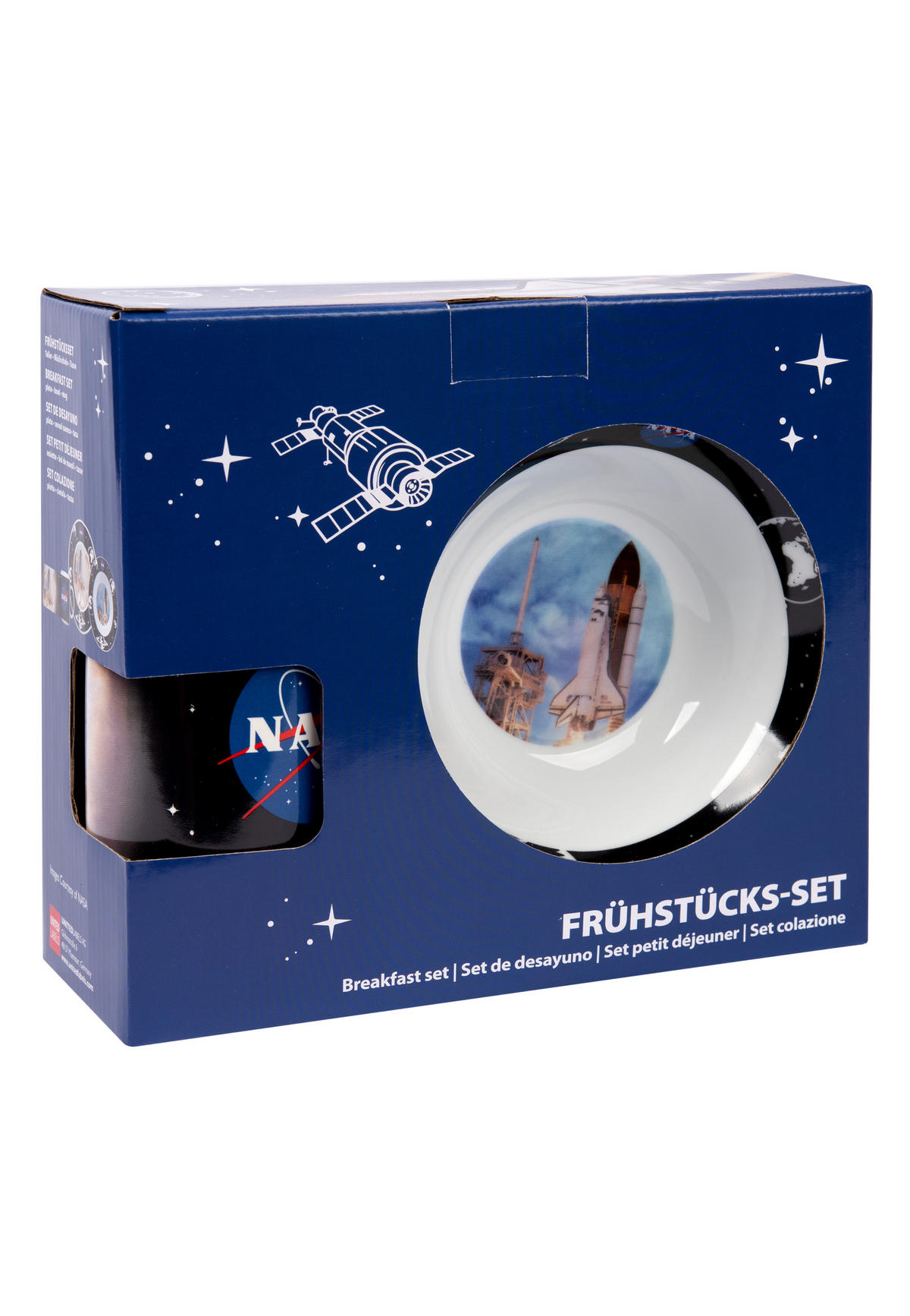 FRÜHSTÜCKSSET NASA Rocket Blau 3-teilig - Multicolor, Keramik (23.8/11.2/23.3cm) - United Labels
