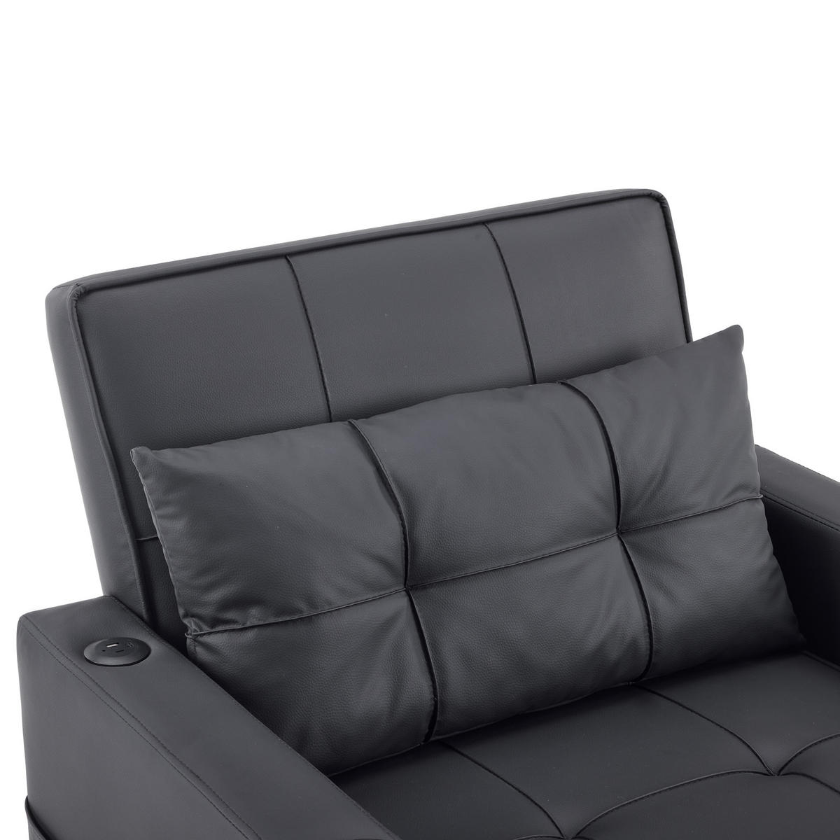 SCHLAFSESSEL mit Getränkehalter und USB-Anschluss - Schwarz - Schwarz, Leder (74/84/87cm) - KOMHTOM