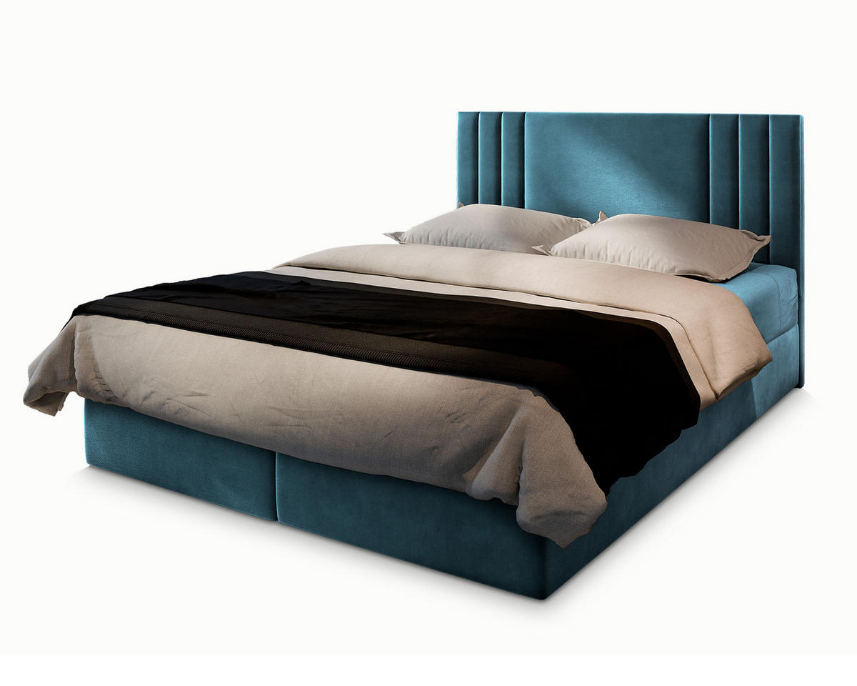 BOXBETT BRES 180x200 cm mit Matratze und Topper - Blau - Blau, Holz (180/200cm) - MASSENO