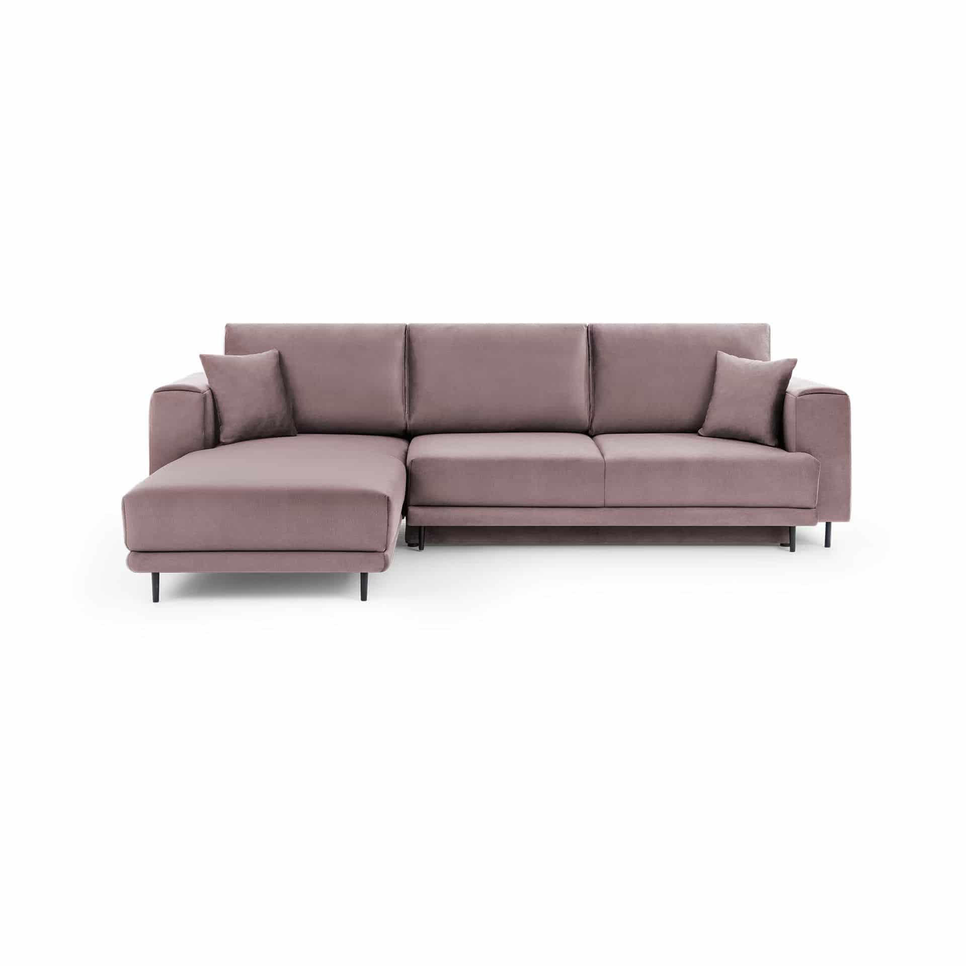 ECKSOFA mit Schlaffunktion und Bettkasten, Loco-Stoff - Flieder/Schwarz, Textil/Metall (289/190cm) - Eltap