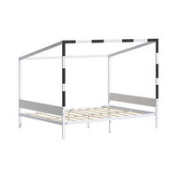 KINDERBETT Goal, Weiß/Schwarz, 140x200 - Schwarz/Weiß, Metall - VitaliSpa