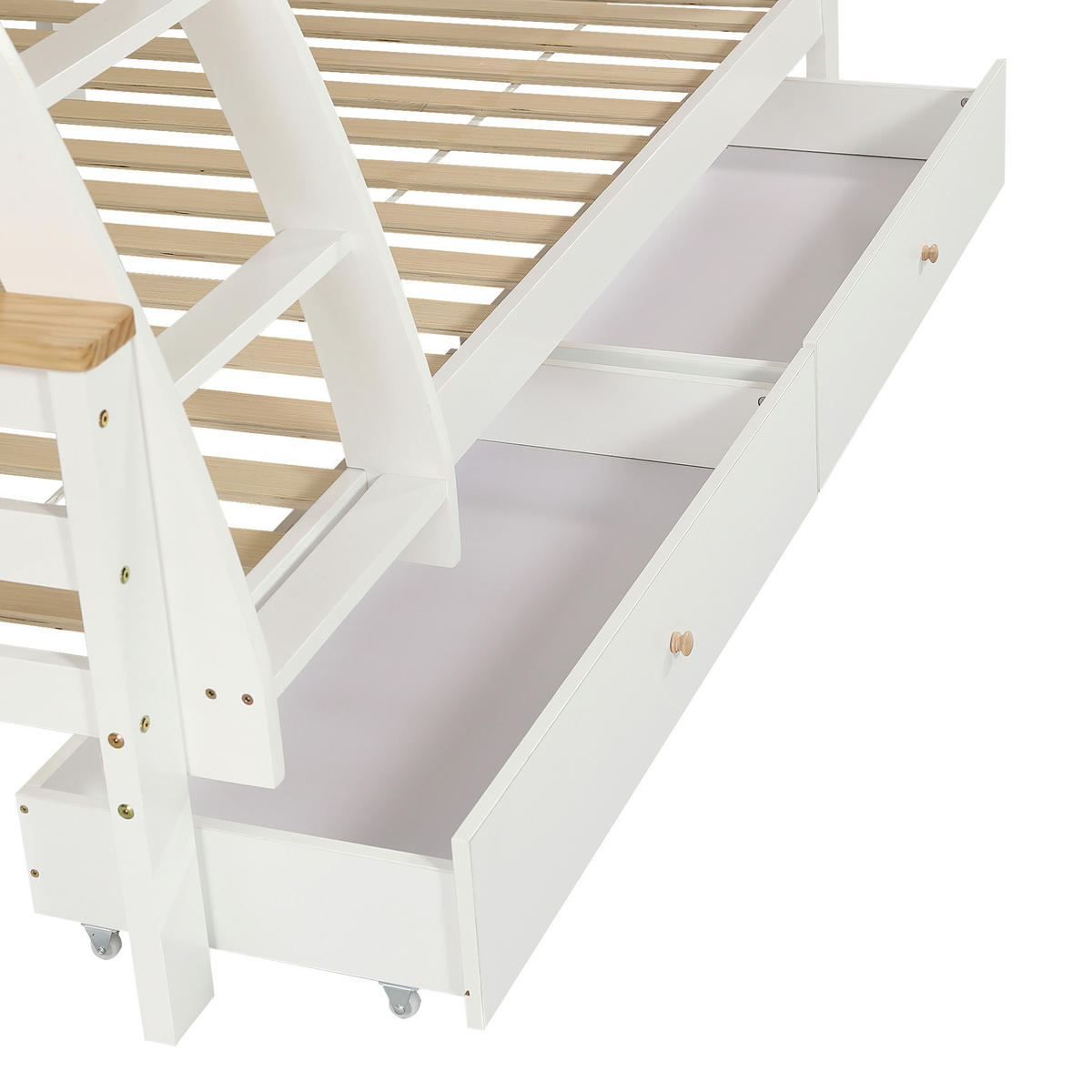 ETAGENBETT 120/200 cm DE-02263, in Weiß/Natur, mit 2 Schubladen und Treppe - Weiß, Holz/Holzwerkstoff (120/200cm) - ComfortXL