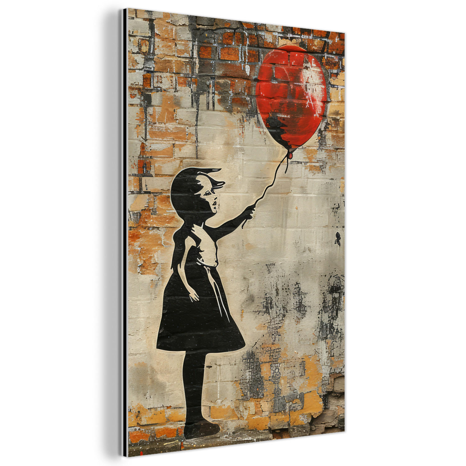 METALLBILD Graffiti - Banksy - Mädchen - Straßenkunst 60x90 cm - Sandfarben, Metall (60/90cm) - MuchoWow