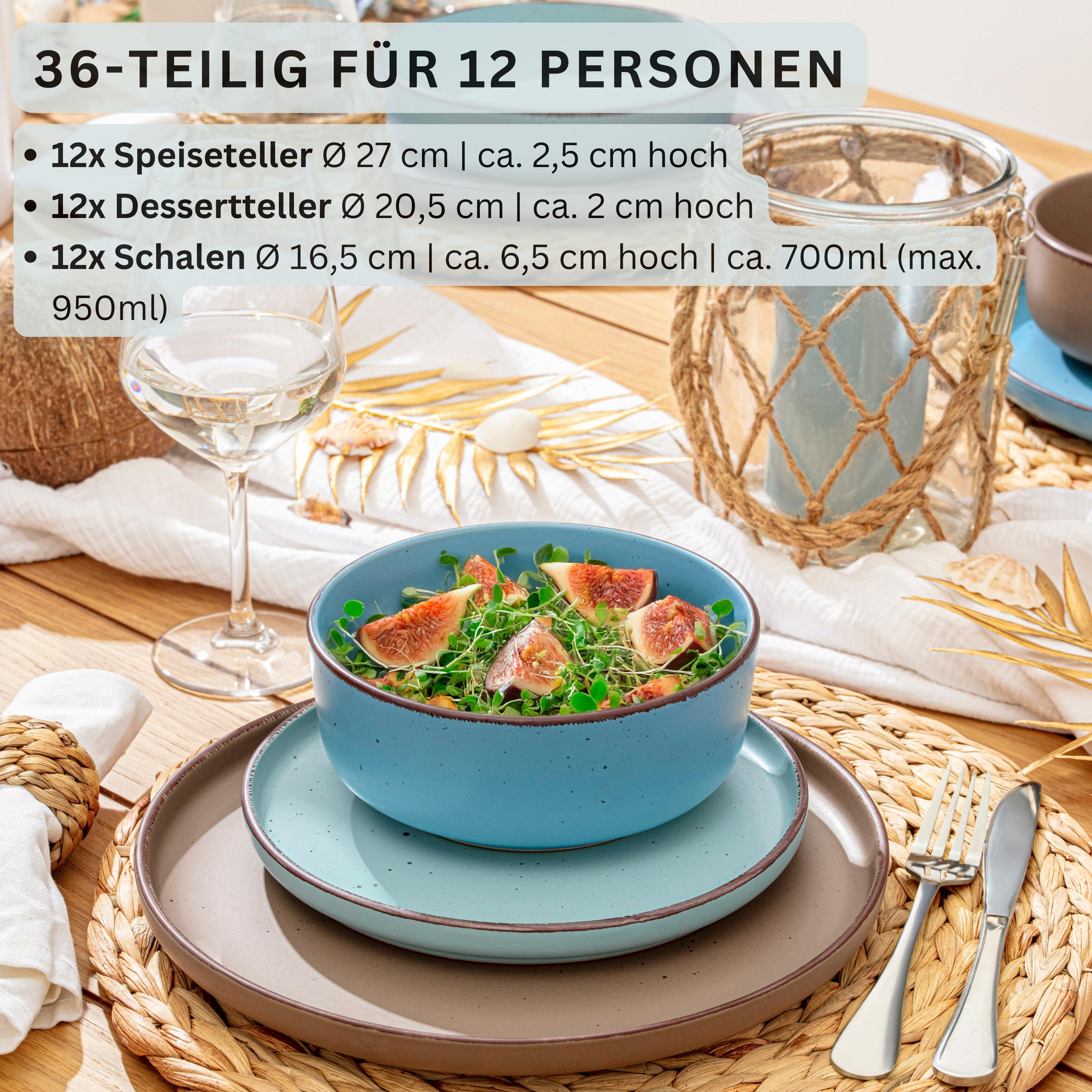 TAFELSERVICE BOMBAY MEERESBODEN - 36 teilig aus Steingut 12 Personen - Multicolor, Stein (50/30/80cm) - Sänger