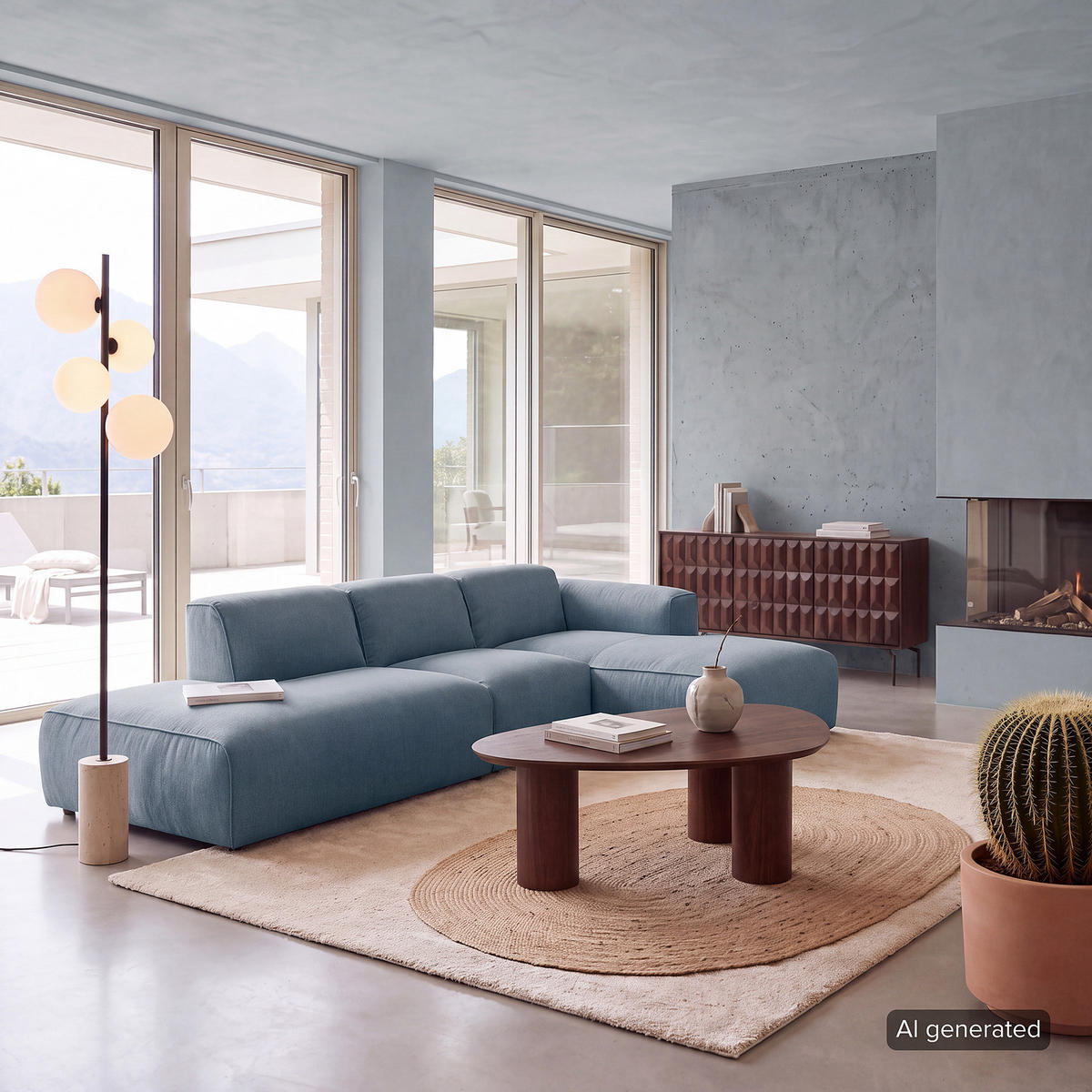 ECKSOFA mit Chaiselongue - Blaugrau/Schwarz, Kunststoff/Textil (290/173cm) - home24