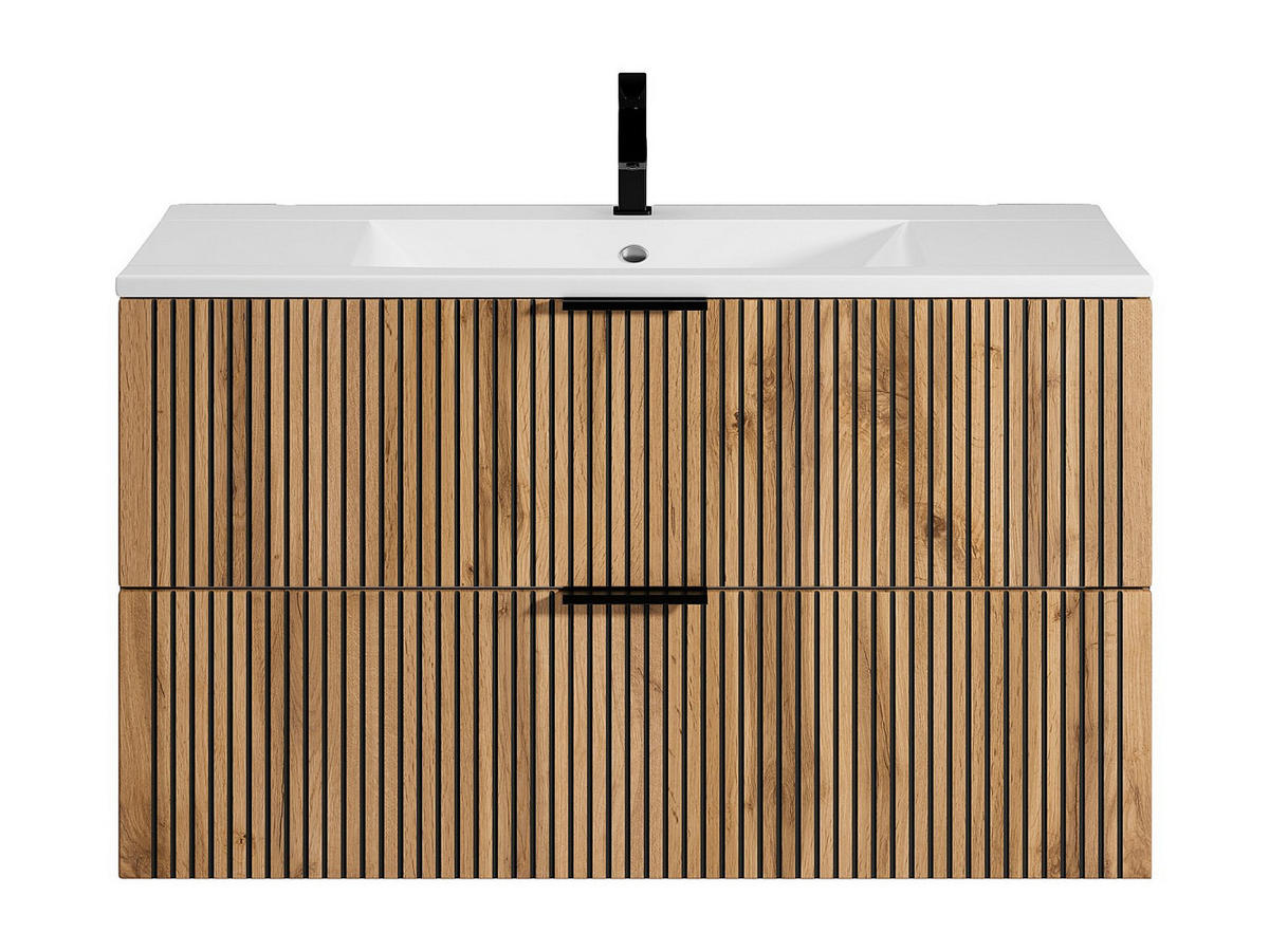 EINZELWASCHTISCH - 100cm x 46cm - MDF - schwarz, naturfarben hell - MADELA - Schwarz, Holz (100/57/46cm) - Vente-Unique