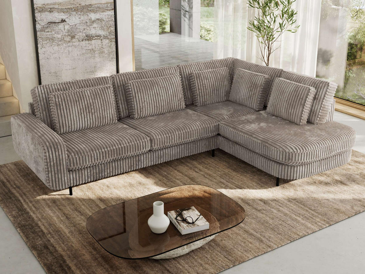ROHOVÁ SEDAČKA CALENO L - Světle hnědá Manšestr - Levá Strana - černá/světle hnědá, kov/textil (317/225cm) - MKS